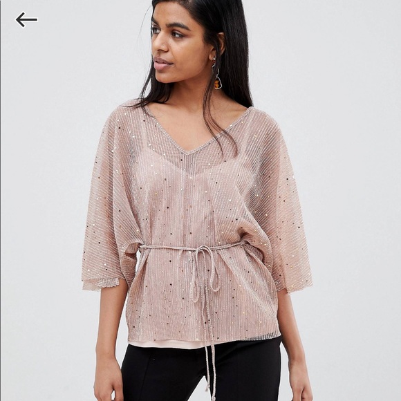 ASOS Petite Tops - Petite Plisse Blouse w/ Tie Waist